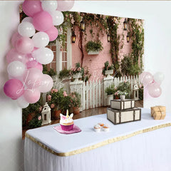 Lofaris Romantic Pink Garden Photography Backdrop with Climbing Roses Charming Outdoor Scene Background for Photoshoot