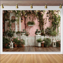 Lofaris Romantic Pink Garden Photography Backdrop with Climbing Roses Charming Outdoor Scene Background for Photoshoot