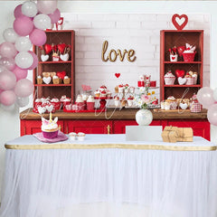 Lofaris Romantic Red and White Hearts Party Backdrop with Gold Love Sign Valentine’s Day Celebration Decor