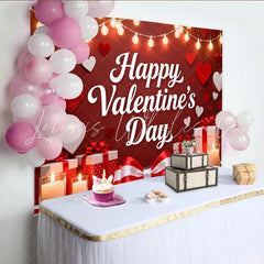 Lofaris Romantic Red Happy Valentine’s Day Party Backdrop Featuring Hearts String Lights and Gift Boxes
