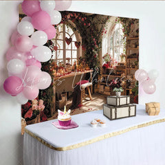 Lofaris Romantic Red Rose and Vine Arched Window Photography Backdrop Elegant Indoor Scene for Valentine’s Day