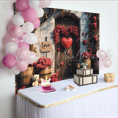 Lofaris Romantic Red Roses Valentines Day Backdrop with Heart Balloons Love Sign Sweet Teddy Bear Photo Background for Event Decor
