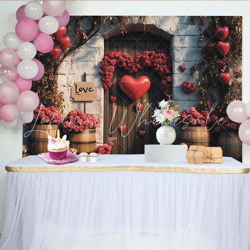 Lofaris Romantic Red Roses Valentines Day Backdrop with Heart Balloons Love Sign Sweet Teddy Bear Photo Background for Event Decor