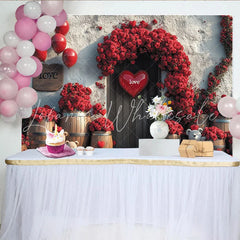 Lofaris Romantic Red Roses Valentines Day Backdrop with Love Hearts and Teddy Bears Rustic Wooden Door Background for Couple Photoshoot