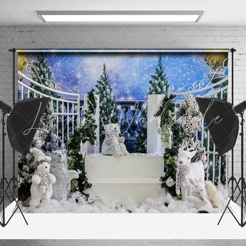 Lofaris Romantic Starry Sky Fence Teddy Bear Photo Backdrop