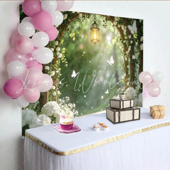Lofaris Romantic White Floral Arch Photography Backdrop with Lantern Elegant Garden Background for Wedding and Studio Photoshoot