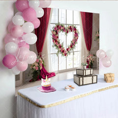 Lofaris Romantischer Herz-Blumen-Fotohintergrund Fensterkulisse für Hochzeiten Valentinstag und Verlobungen