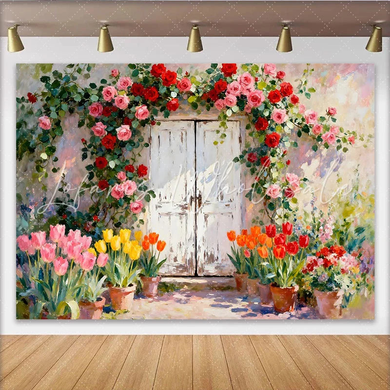 Lofaris Romantischer Hintergrund mit Rosen und Tulpen Fotokulisse für Frühlingsfeiern florale Wanddekoration