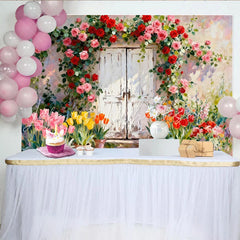 Lofaris Romantischer Hintergrund mit Rosen und Tulpen Fotokulisse für Frühlingsfeiern florale Wanddekoration