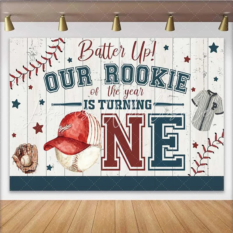Lofaris Rookie of the Year First Birthday Backdrop Baseball Theme One Year Old Party Banner