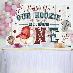 Lofaris Rookie of the Year First Birthday Backdrop Baseball Theme One Year Old Party Banner