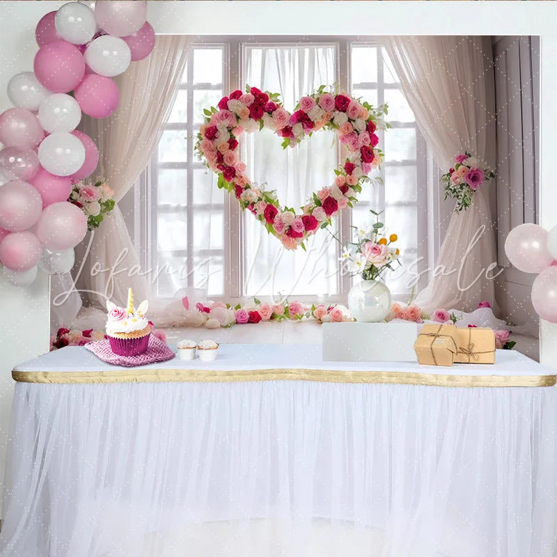 Lofaris Rosa Rot Weiß Herz Blumen Fotohintergrund Romantisch Elegant für Hochzeit Valentinstag Brautparty