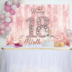 Lofaris Rose Gold 18th Happy Birthday Backdrop Pink Diamond Numbers and Glitter Background 18th Birthday Banner