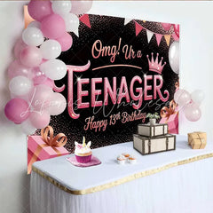 Lofaris Rose Gold Glitter 13th Birthday Backdrop omg! Ur a TEENAGER Milestone Party Decoration
