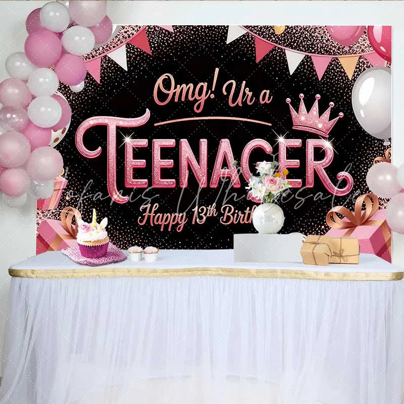 Lofaris Rose Gold Glitter 13th Birthday Backdrop omg! Ur a TEENAGER Milestone Party Decoration