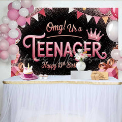 Lofaris Rose Gold Glitter 13th Birthday Backdrop omg! Ur a TEENAGER Milestone Party Decoration