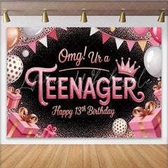 Lofaris Rose Gold Glitter 13th Birthday Backdrop omg! Ur a TEENAGER Milestone Party Decoration