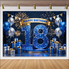 Lofaris Royal Blue 18th Happy Birthday Backdrop Blue Diamond Numbers and Balloons Background Milestone Anniversary