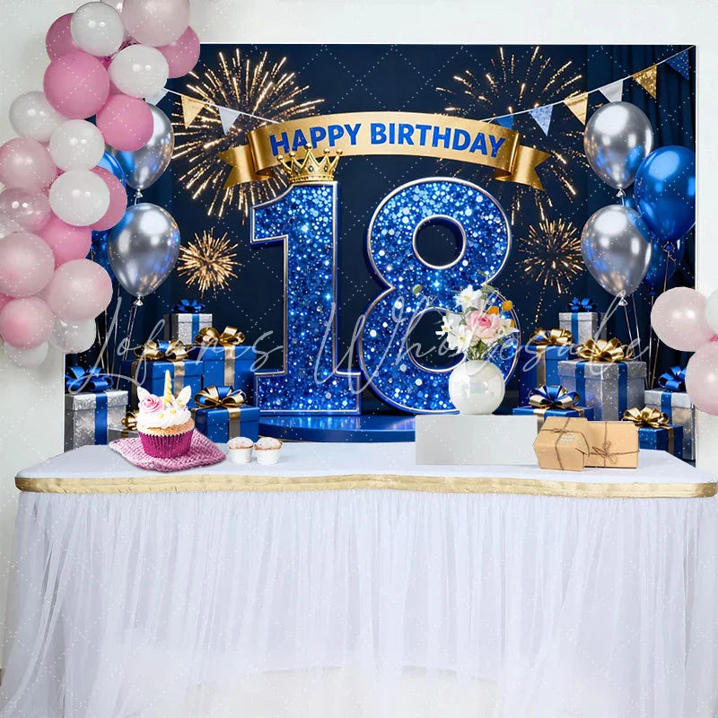 Lofaris Royal Blue 18th Happy Birthday Backdrop Blue Diamond Numbers and Balloons Background Milestone Anniversary