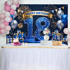Lofaris Royal Blue 18th Happy Birthday Backdrop Blue Diamond Numbers and Balloons Background Milestone Anniversary