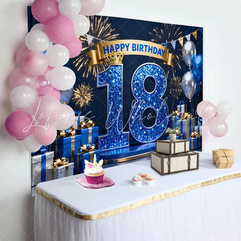 Lofaris Royal Blue 18th Happy Birthday Backdrop Blue Diamond Numbers and Balloons Background Milestone Anniversary