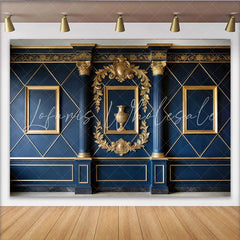 Lofaris Royal Blue and Gold Ornate Wall Photography Backdrop Elegant Studio Background for Professional Portrait Photoshoot