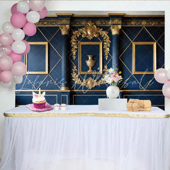 Lofaris Royal Blue and Gold Ornate Wall Photography Backdrop Elegant Studio Background for Professional Portrait Photoshoot