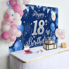 Lofaris Royal Blue and Silver 18th Birthday Backdrop Silver Glitter Numbers and Fireworks Background Party Banner