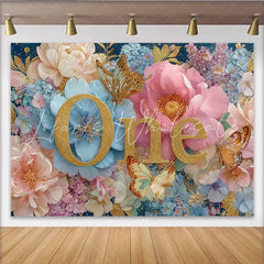 Lofaris Royal Floral First Birthday Photography Backdrop Golden ONE and Butterfly Photo Background