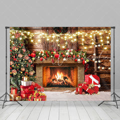 Lofaris Rural Fireplace Light Glitter Christmas Backdrop