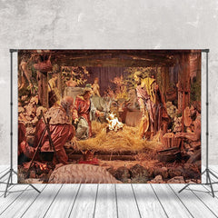 Lofaris Rural Shabby Shed Nativity Merry Christmas Backdrop