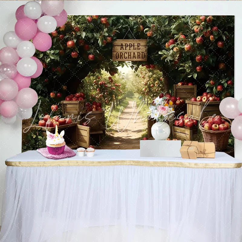 Lofaris Rustic Apple Orchard Photography Backdrop with Red Apples Charming Harvest Background for Autumn Photoshoot