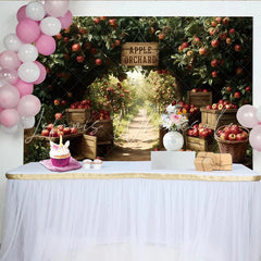 Lofaris Rustic Apple Orchard Photography Backdrop with Red Apples Charming Harvest Background for Autumn Photoshoot