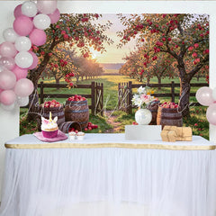 Lofaris Rustic Autumn Apple Orchard Photography Backdrop with Wooden Barrels and Golden Light Natural Farm Background for Studio Photoshoot