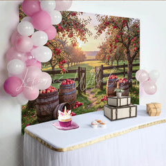 Lofaris Rustic Autumn Apple Orchard Photography Backdrop with Wooden Barrels and Golden Light Natural Farm Background for Studio Photoshoot