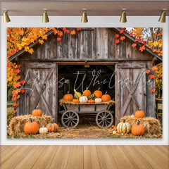 Lofaris Rustic Autumn Barn Photography Backdrop with Pumpkins Fall Harvest Photo Booth Background for Studio