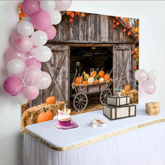 Lofaris Rustic Autumn Barn Photography Backdrop with Pumpkins Fall Harvest Photo Booth Background for Studio