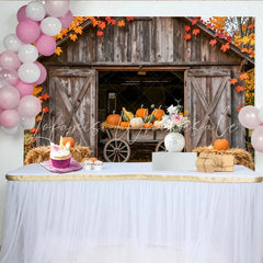 Lofaris Rustic Autumn Barn Photography Backdrop with Pumpkins Fall Harvest Photo Booth Background for Studio