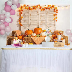 Lofaris Rustic Autumn Harvest Backdrop with Pumpkins and Hay Bales Fall Leaves Photography Background for Studio Decor