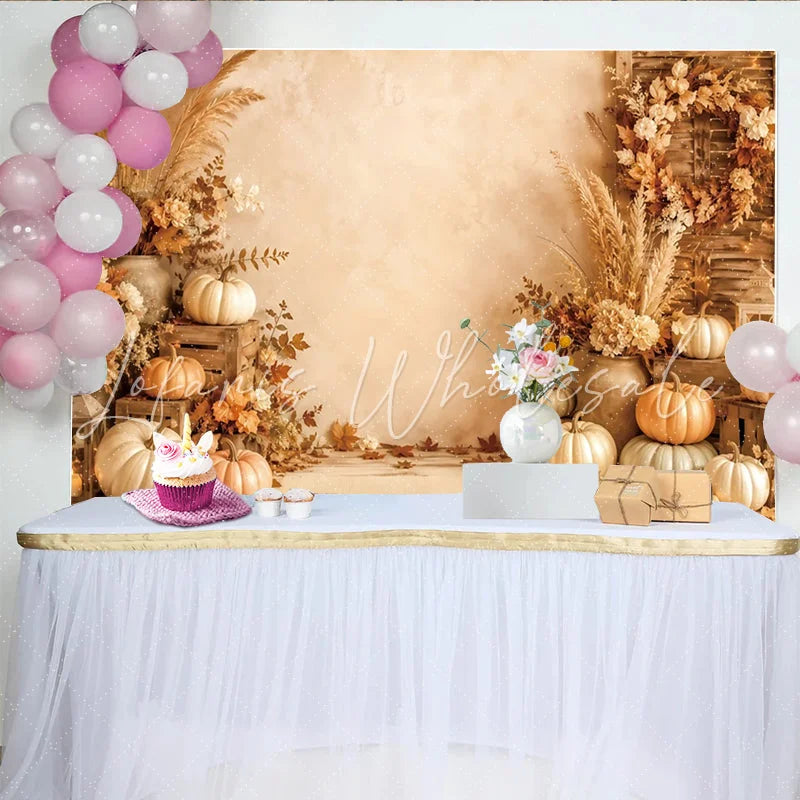 Lofaris Rustic Autumn Harvest Backdrop with Pumpkins and Pampas Grass Warm Fall Photography Background for Thanksgiving Party Decor