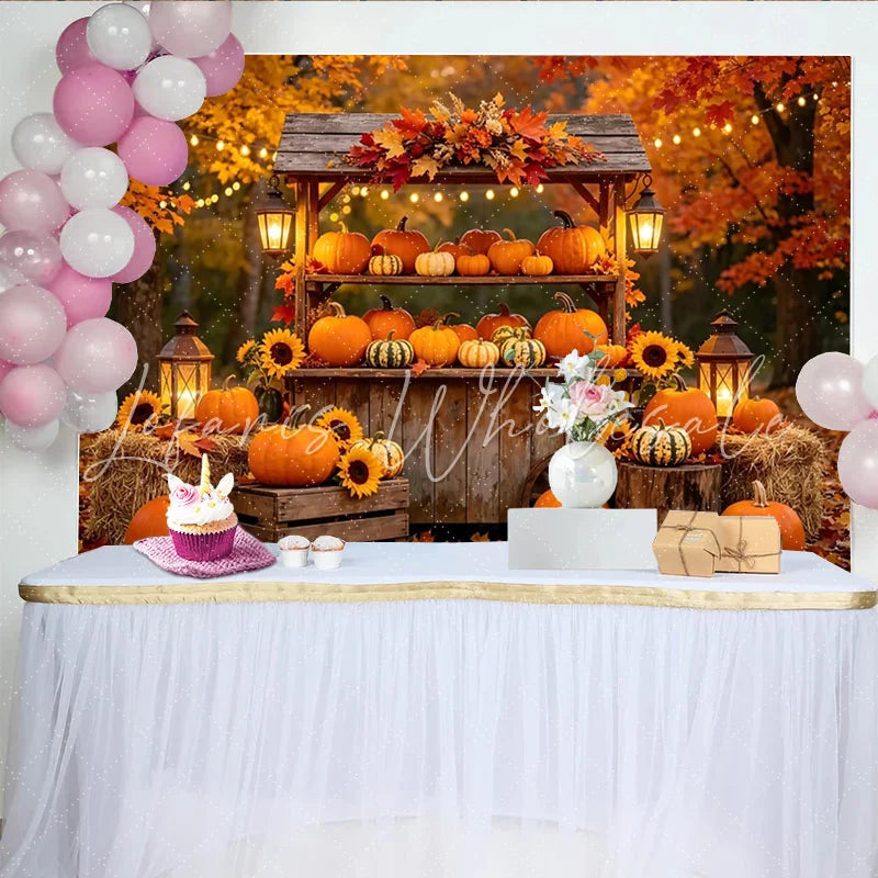 Lofaris Rustic Autumn Harvest Backdrop with Pumpkins and Sunflowers Cozy Fall Photography Background for Thanksgiving Decor