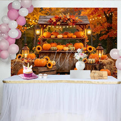 Lofaris Rustic Autumn Harvest Backdrop with Pumpkins and Sunflowers Cozy Fall Photography Background for Thanksgiving Decor
