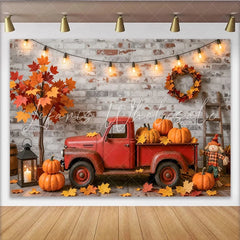 Lofaris Rustic Autumn Harvest Holiday Backdrop with Red Truck and Pumpkins Fall Photography Background for Thanksgiving Decor