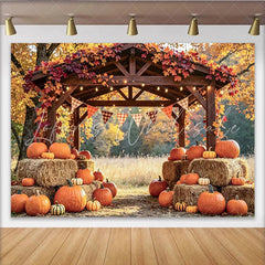 Lofaris Rustic Autumn Harvest Photography Backdrop with Pumpkins and Hay Beautiful Fall Season Decor for Thanksgiving Party