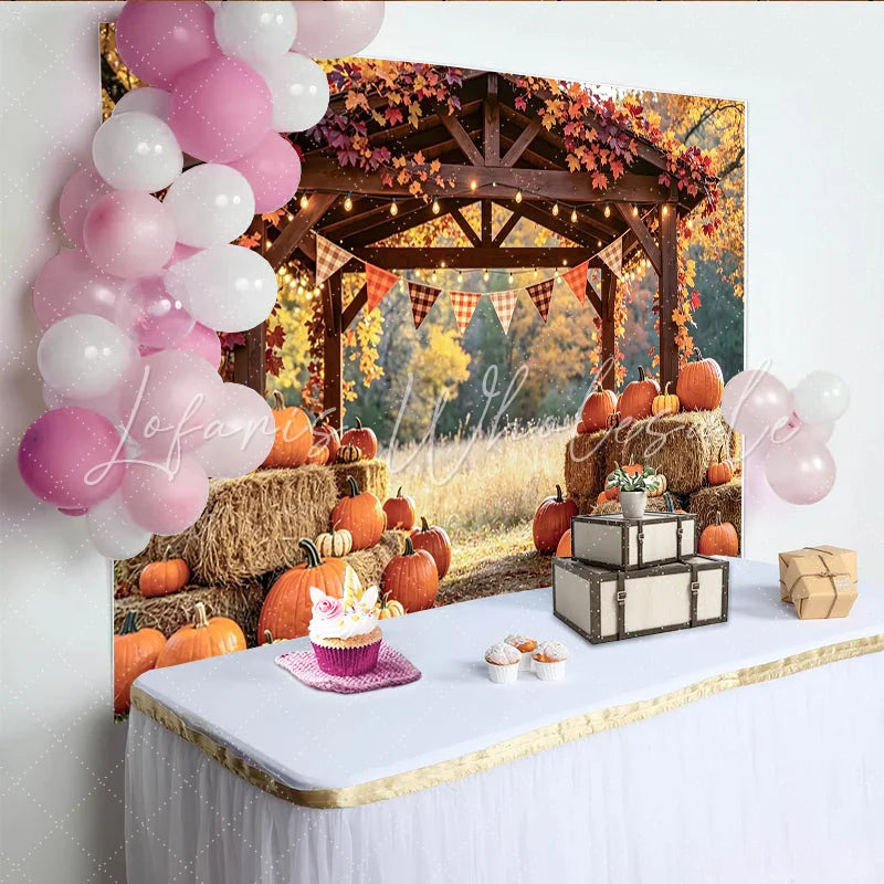 Lofaris Rustic Autumn Harvest Photography Backdrop with Pumpkins and Hay Beautiful Fall Season Decor for Thanksgiving Party
