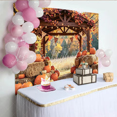 Lofaris Rustic Autumn Harvest Photography Backdrop with Pumpkins and Hay Beautiful Fall Season Decor for Thanksgiving Party