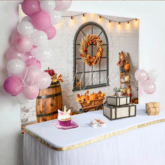 Lofaris Rustic Autumn Holiday Backdrop with Pumpkins Fall Leaves and Scarecrows Farmhouse Photography Background for Thanksgiving Party