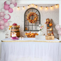 Lofaris Rustic Autumn Holiday Backdrop with Pumpkins Fall Leaves and Scarecrows Farmhouse Photography Background for Thanksgiving Party