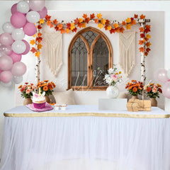 Lofaris Rustic Autumn Photography Backdrop with Arched Window and Fall Leaves Cozy Studio Background for Portrait Photoshoot and Event