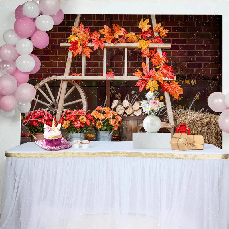 Lofaris Rustic Autumn Photography Backdrop with Fall Leaves and Wood Cozy Seasonal Background for Studio Photoshoot and Fall Decor